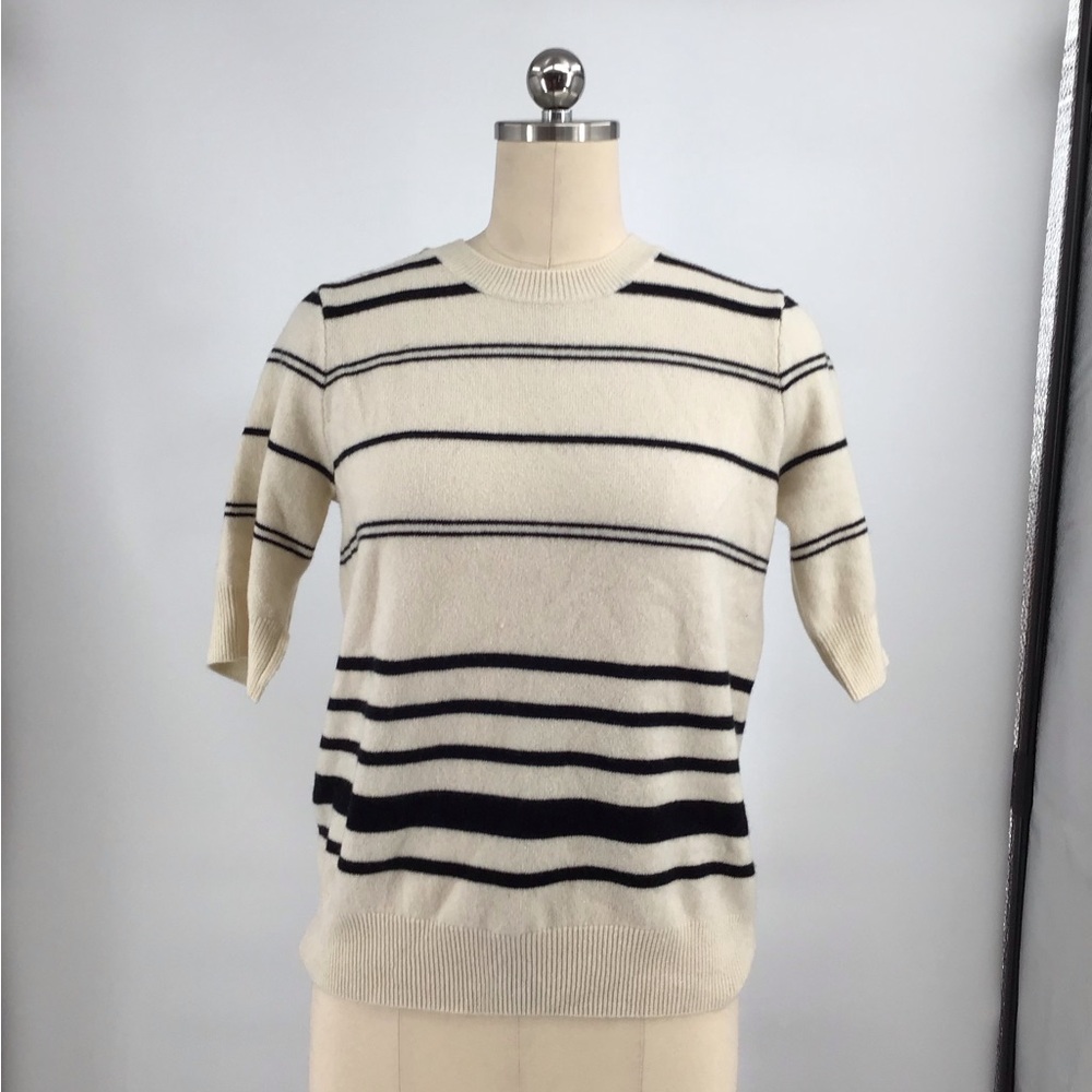 Frame Denim Cream and Black Crewneck Sweater Relaxed Fit